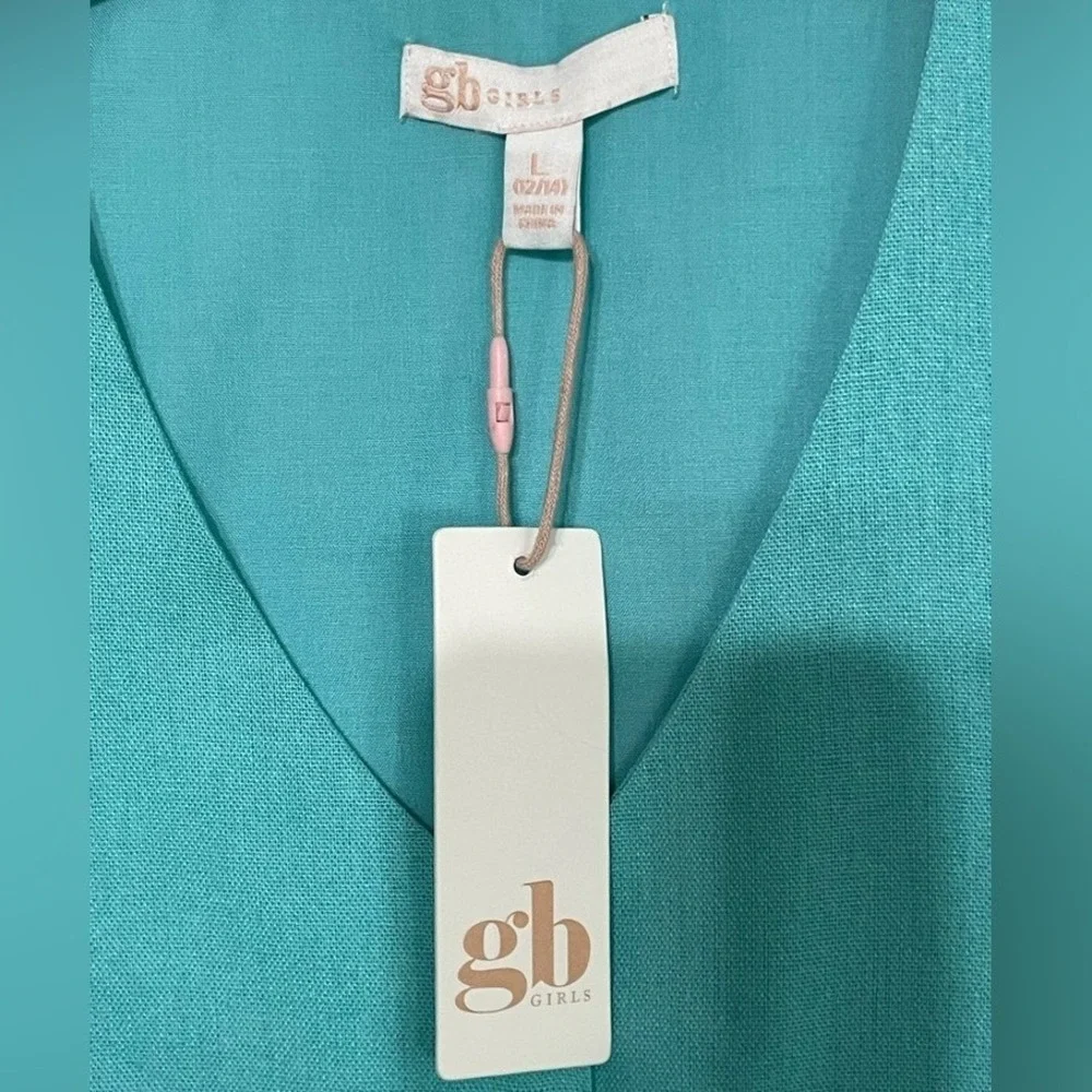 NWT GB Girls Linen Blend Vest Blue Size‎ Large V-Neck